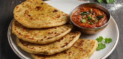 Aloo Paratha & Instant Tomato Chutney recipe